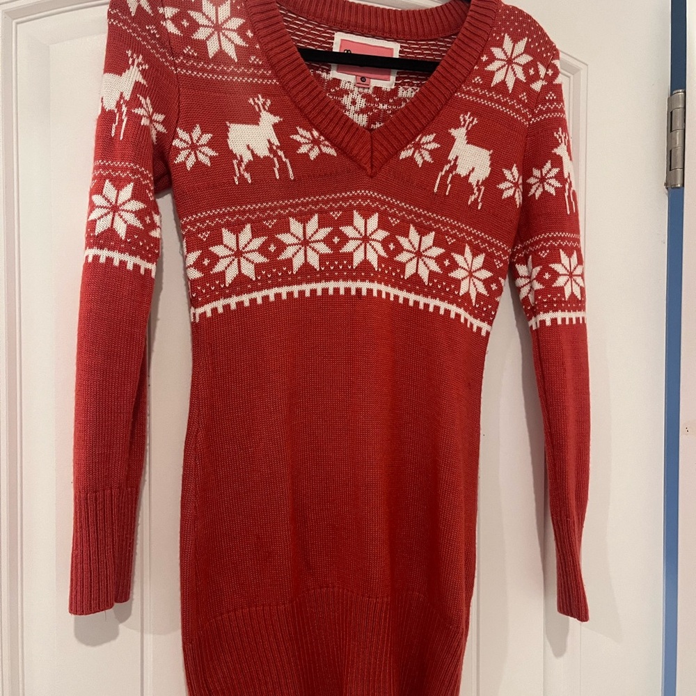 Red Reindeer Knit Sweater Dress